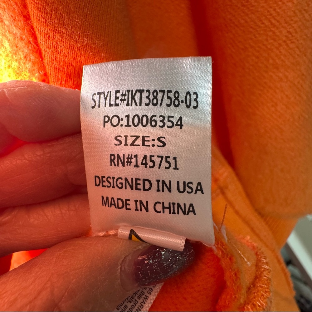 Peach Love Oversized Orange Sweatshirt with white sequin Ghosts size S EUC - Picture 7 of 8